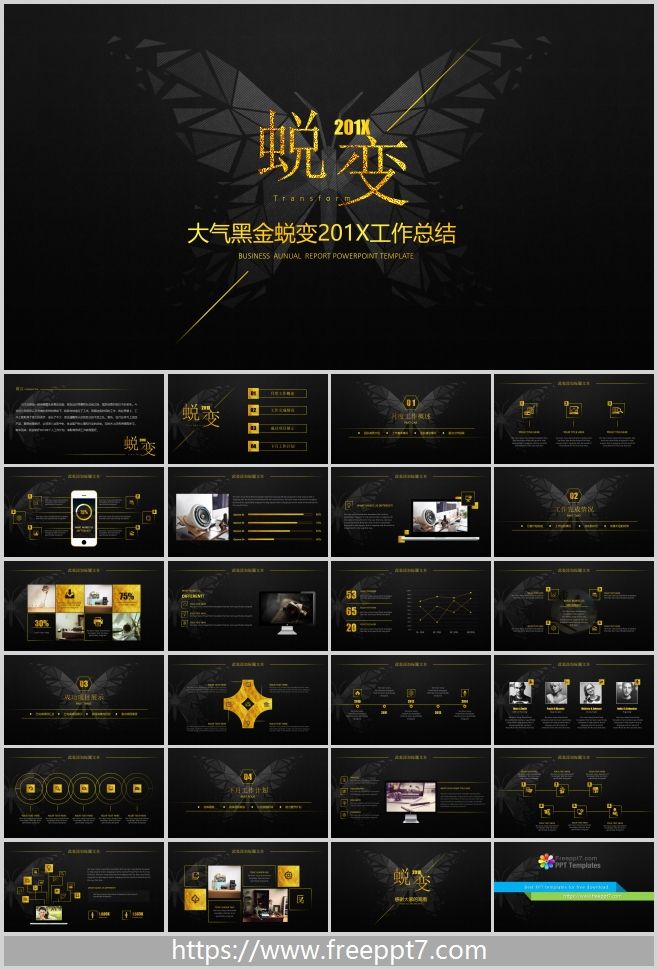 Black gold series 2019 work summary PowerPoint Template