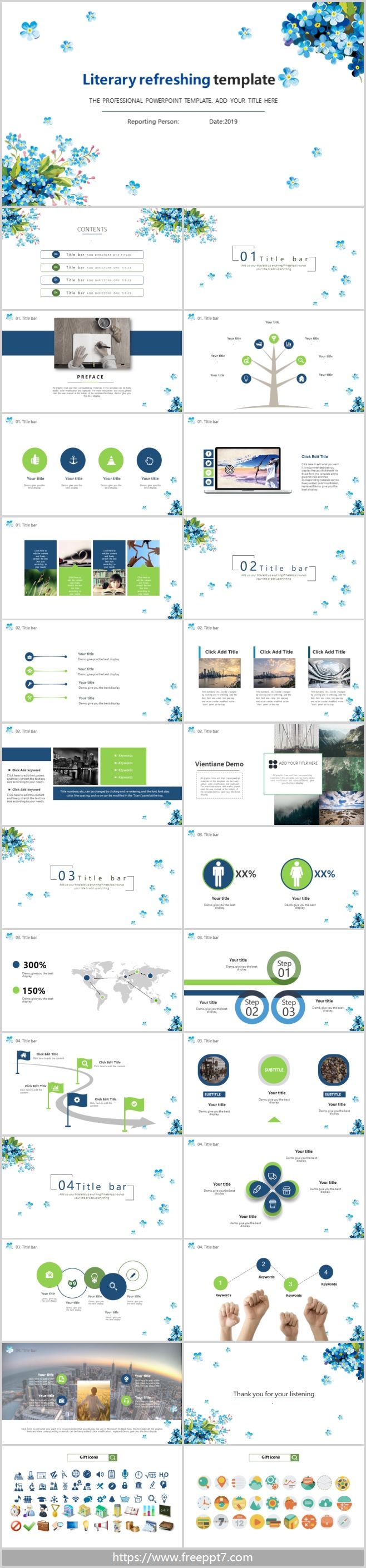 Blue Flower Background PowerPoint Template