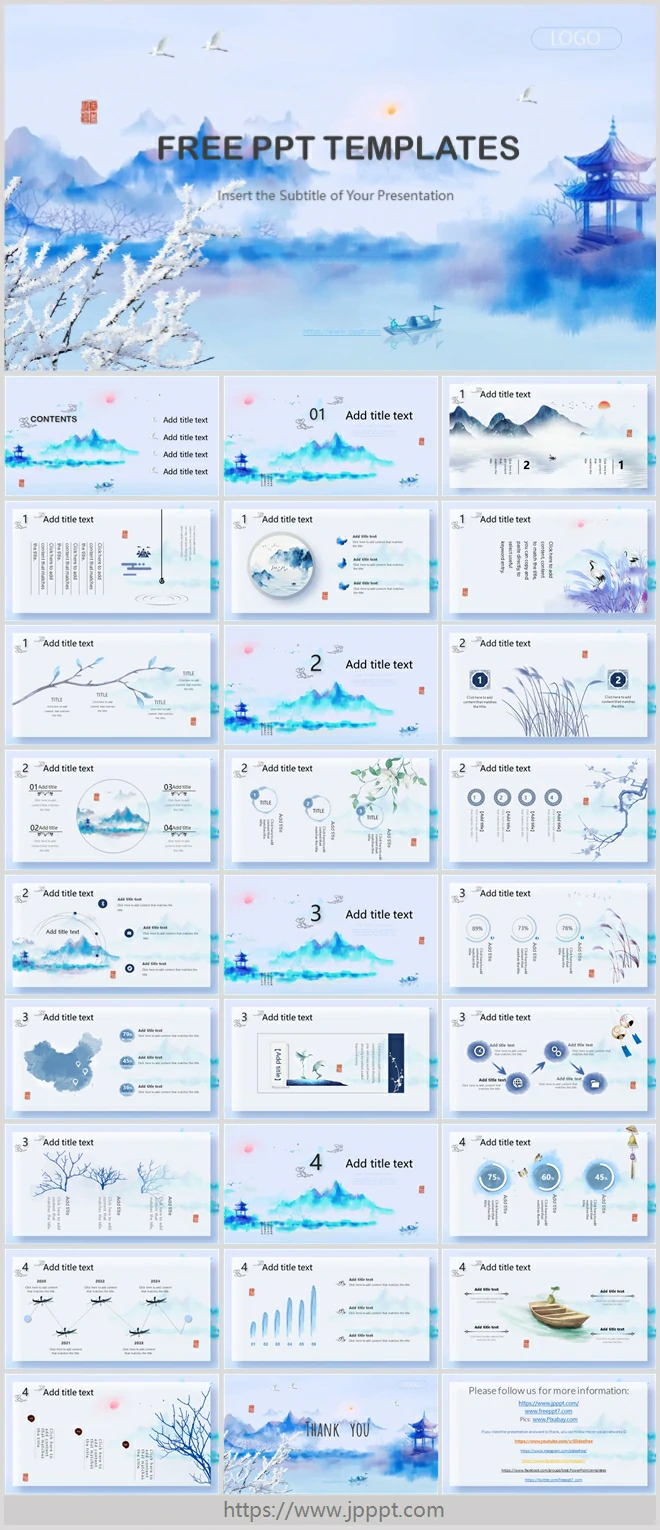 Blue ink Chinese style powerpoint templates