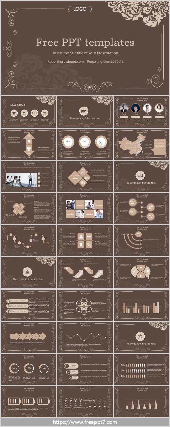 Brown classical pattern PowerPoint Templates