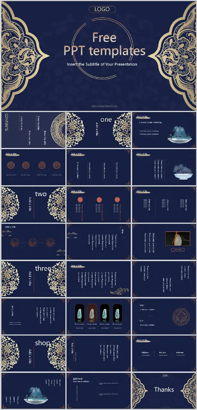 Chinese blue and white PowerPoint templates