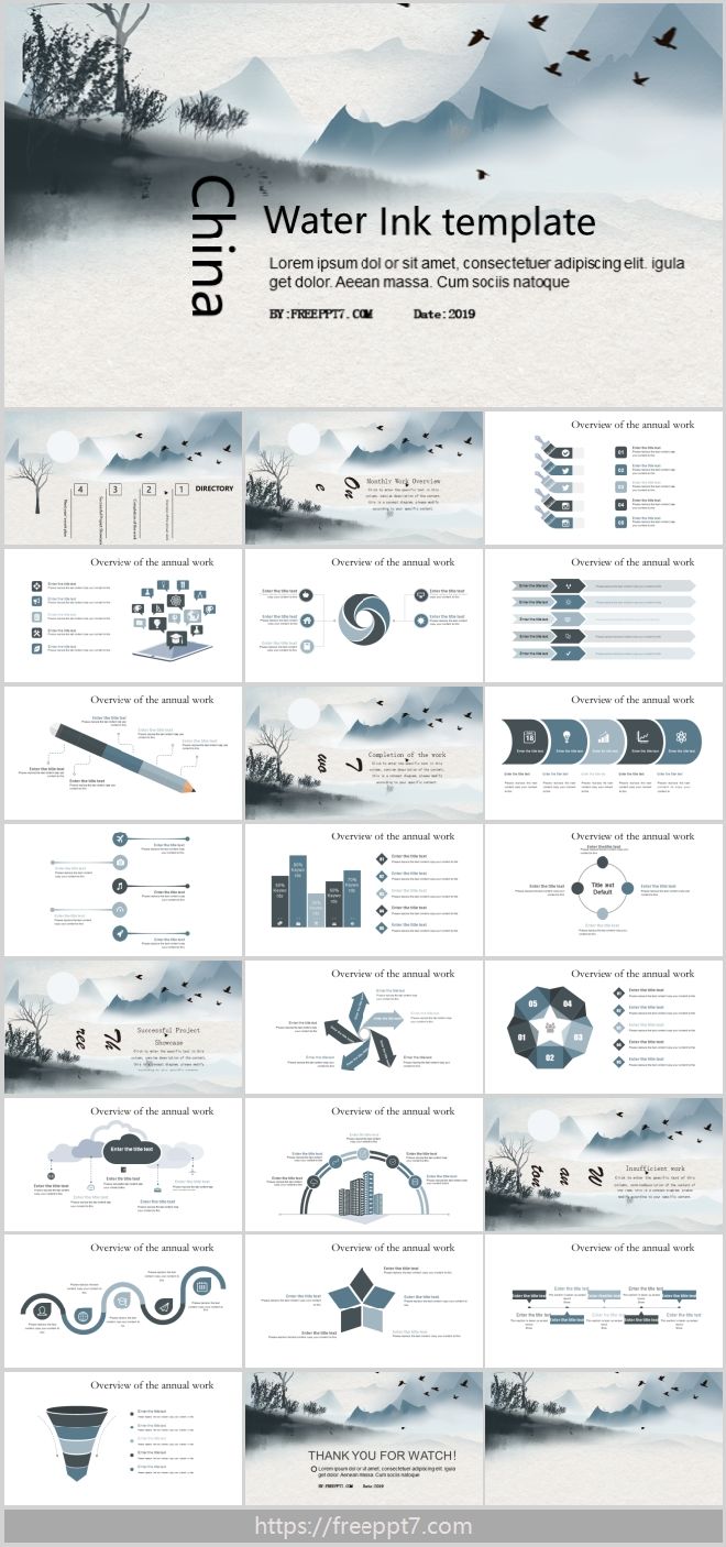 Chinese water ink PowerPoint template for Working report