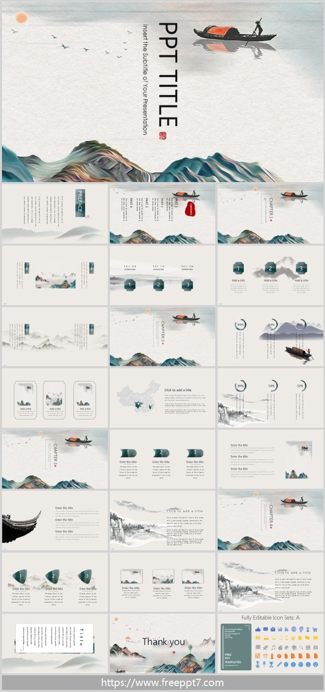 Classical landscape Chinese style PPT templates