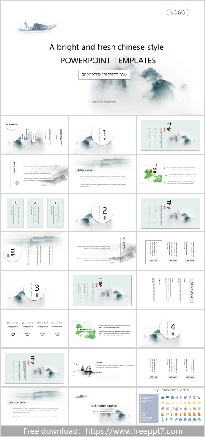 Elegant ink Chinese style PowerPoint templates