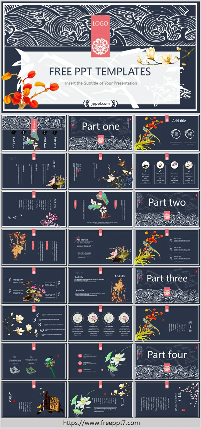 Flower and bird Chinese style PPT templates