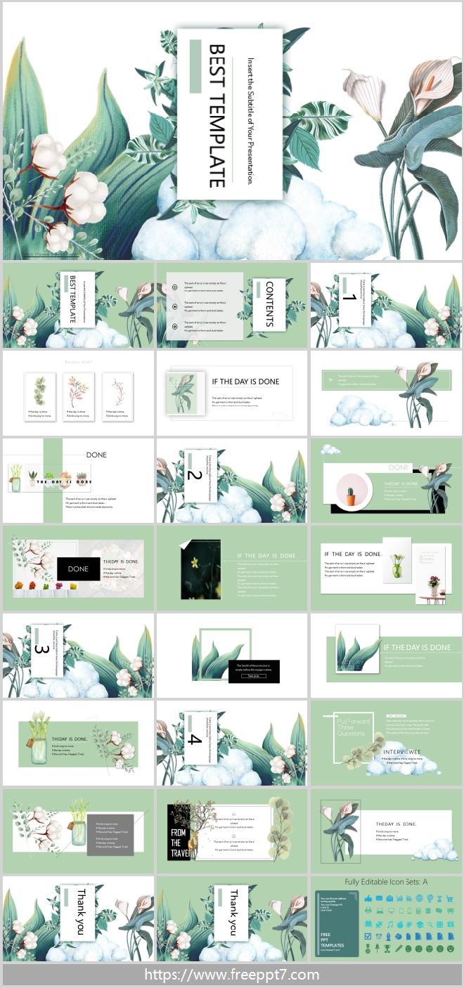 Flower illustration style PowerPoint templates