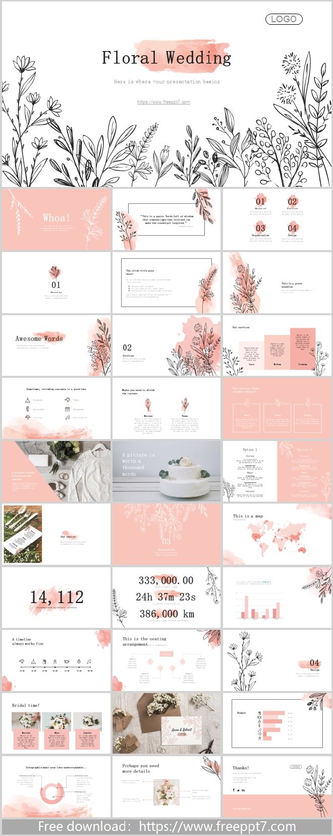 Flower wedding theme PowerPoint templates