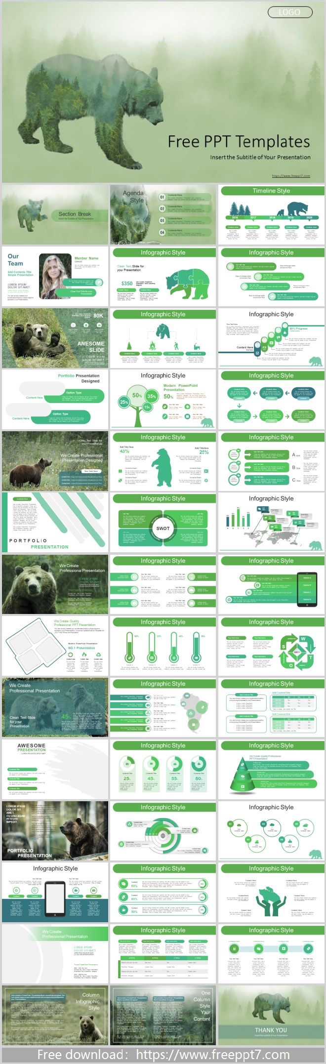 Forest brown bear PowerPoint Templates