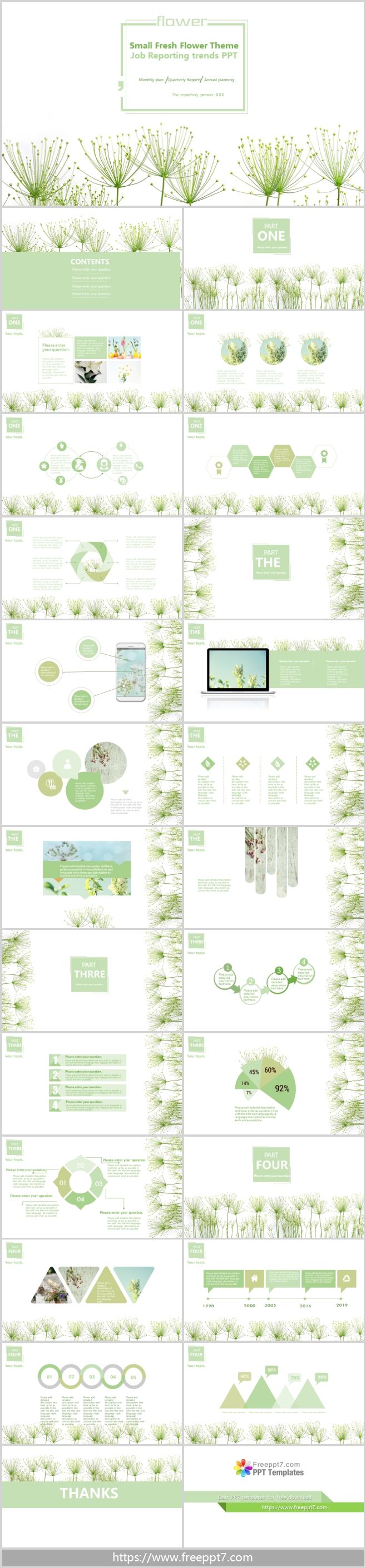 Fresh Flower Theme PPT Template For Work Reporting