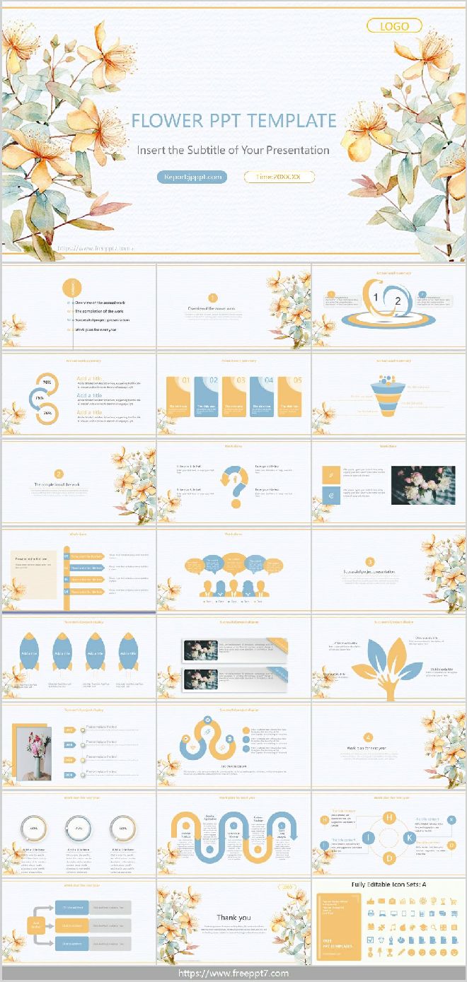 Fresh watercolor flowers PPT Templates