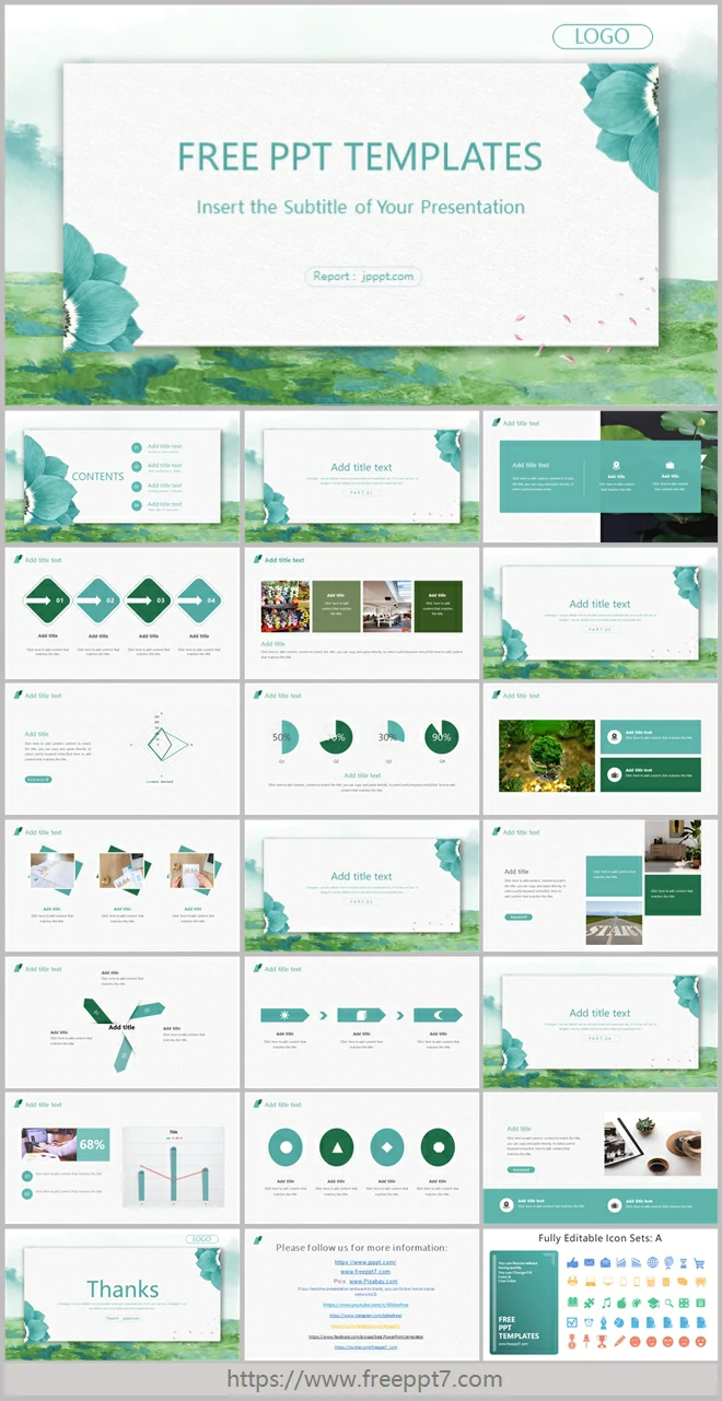 Fresh watercolor style business PowerPoint templates