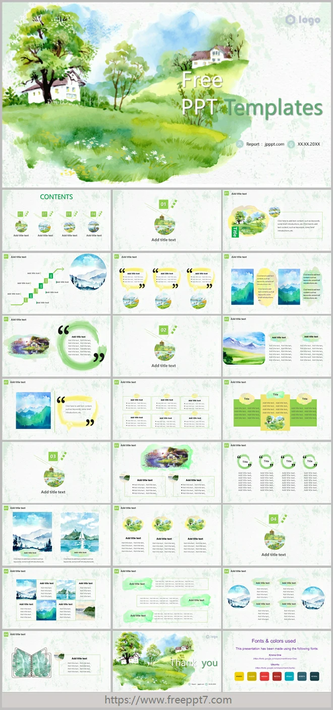 Fresh Watercolor Style PowerPoint Templates