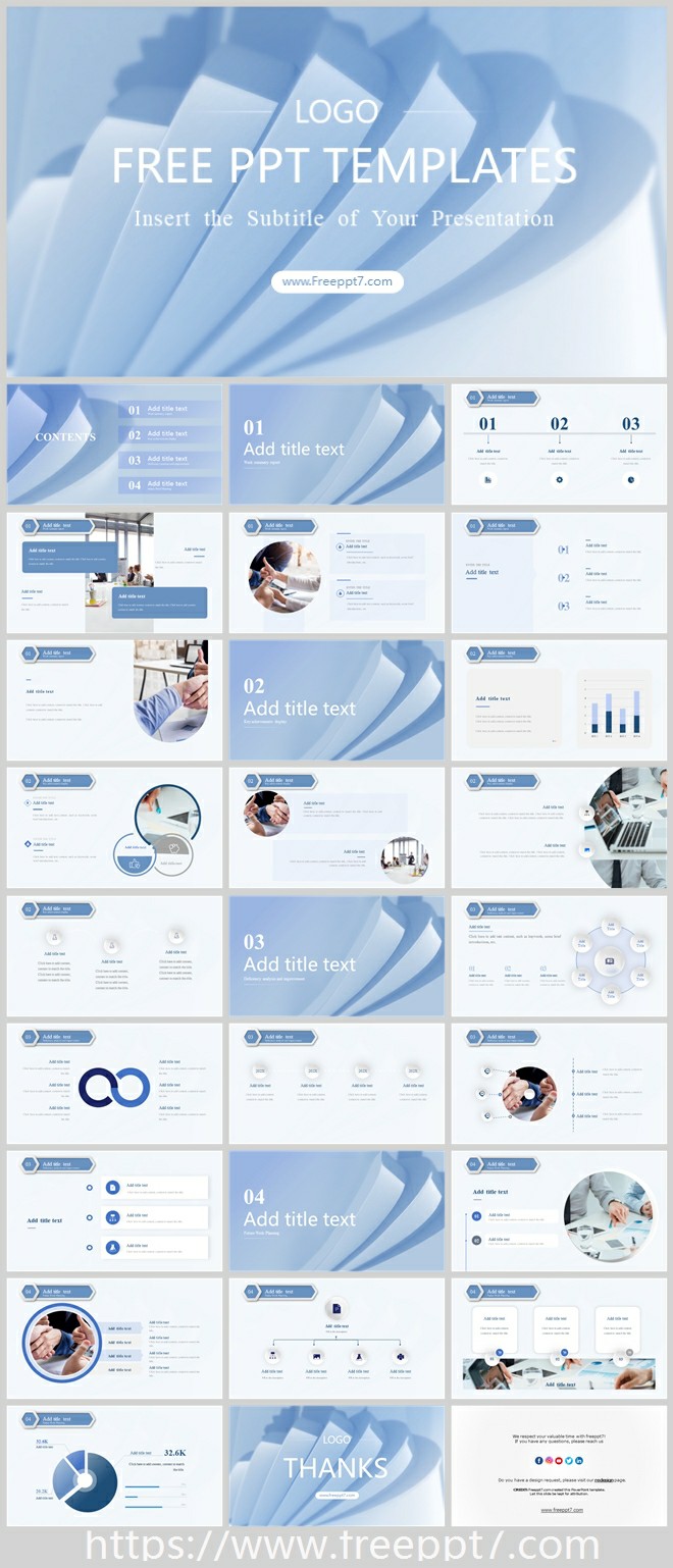 Great！Blue Simple Work Report PowerPoint Templates