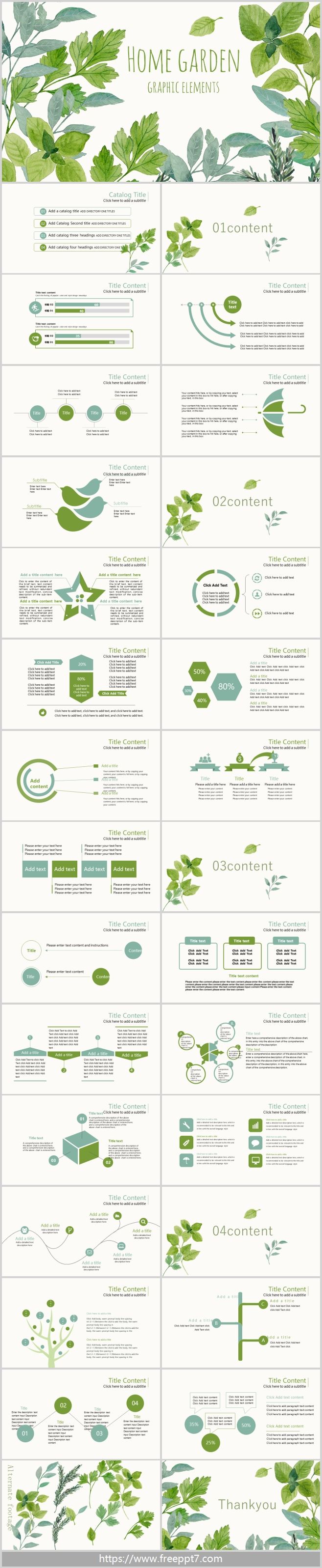 Green Leaf Background PowerPoint Template for work plan