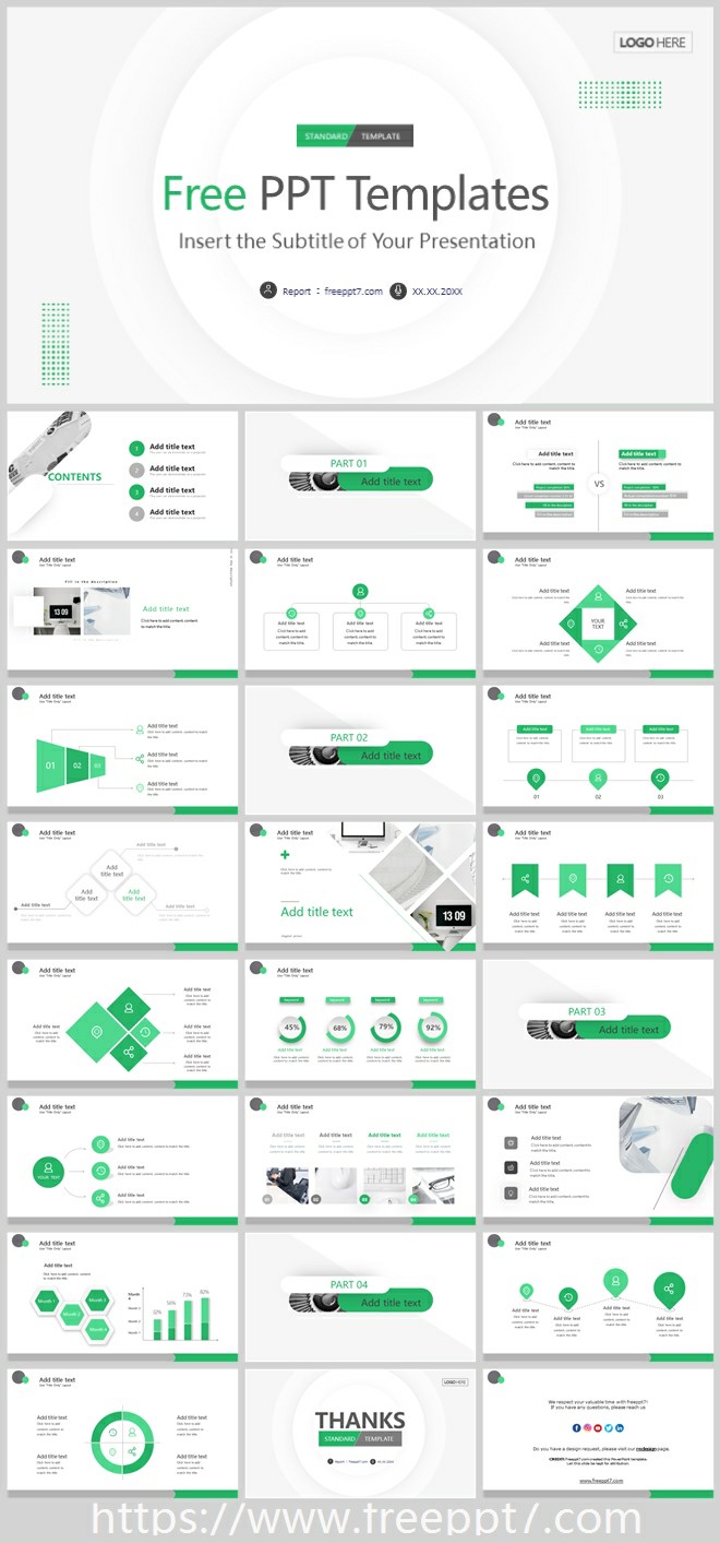 Green & Minimalist Micro Stereoscopic PowerPoint Templates