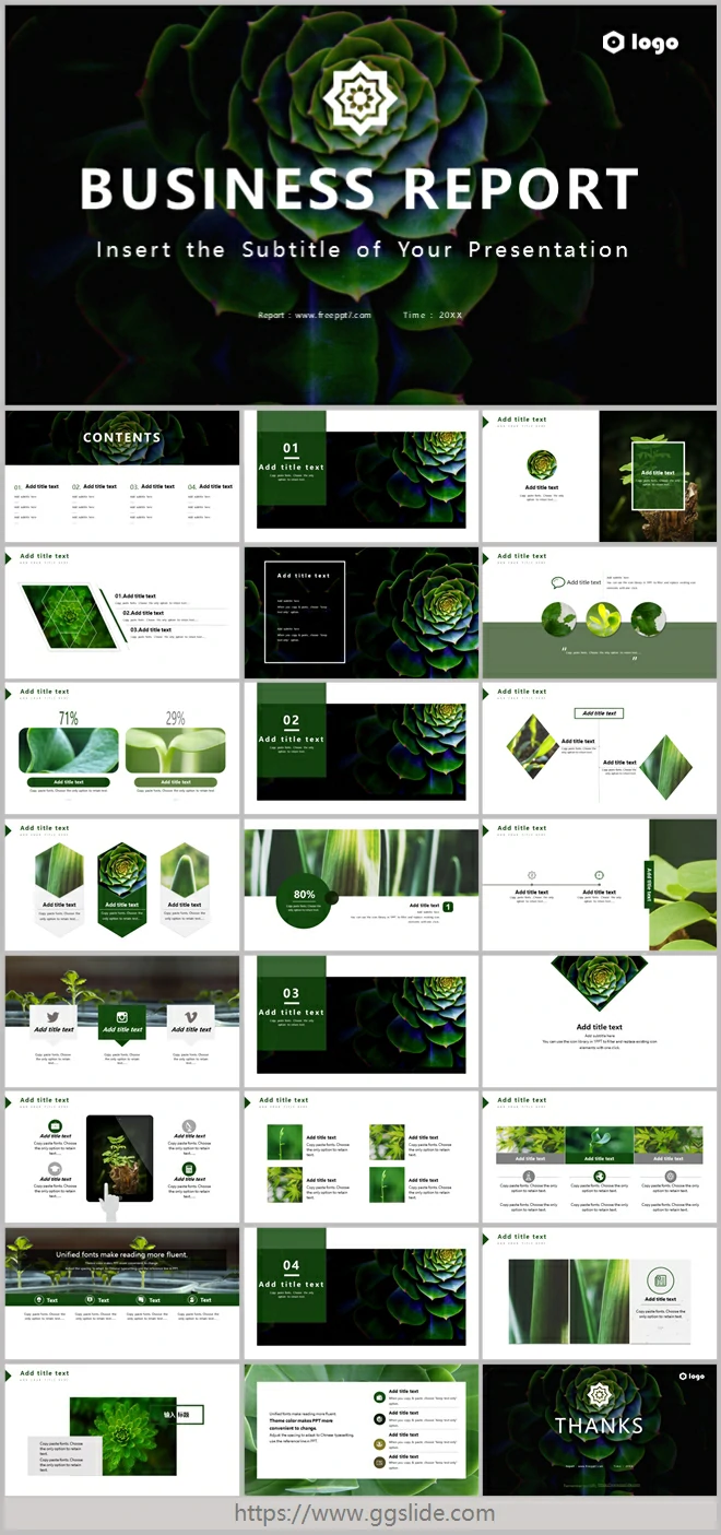 Green Succulents Business PowerPoint Templates