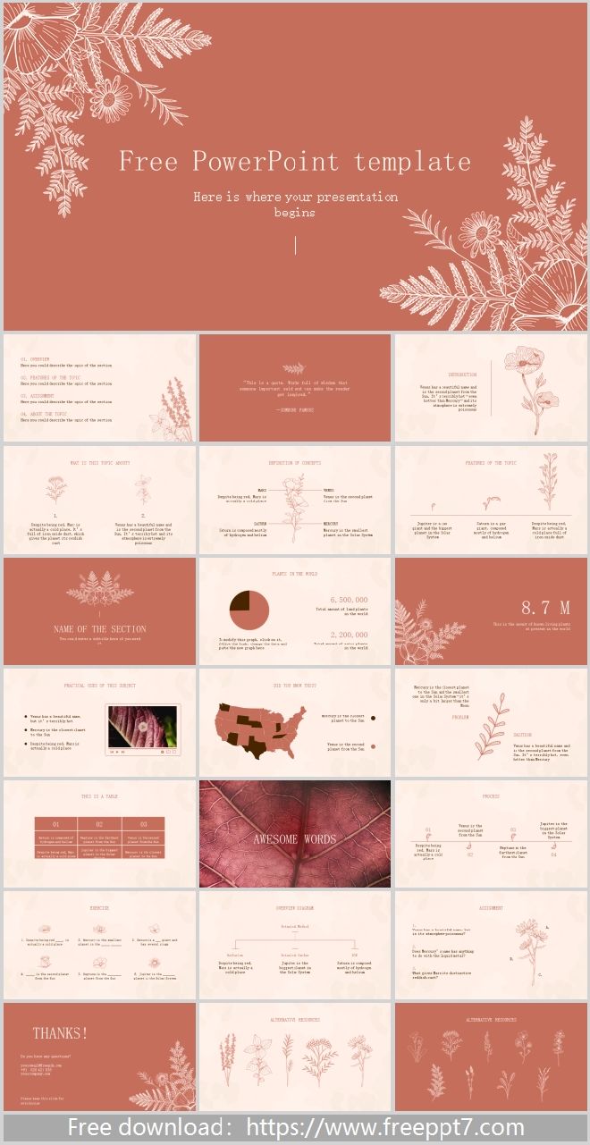 Line Drawing Plants PowerPoint Templates