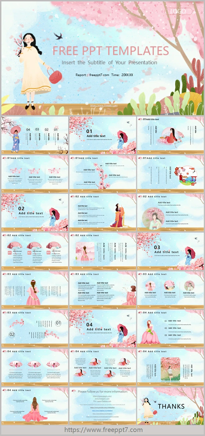 Sakura Girl Business PowerPoint Templates