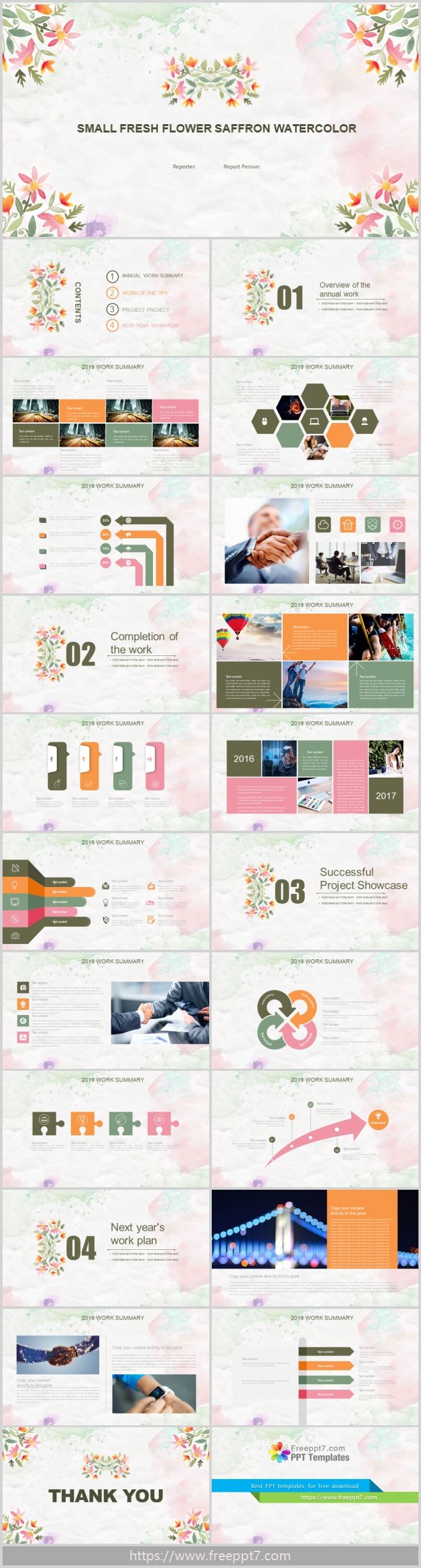 Small fresh flower saffron watercolor PowerPoint templates