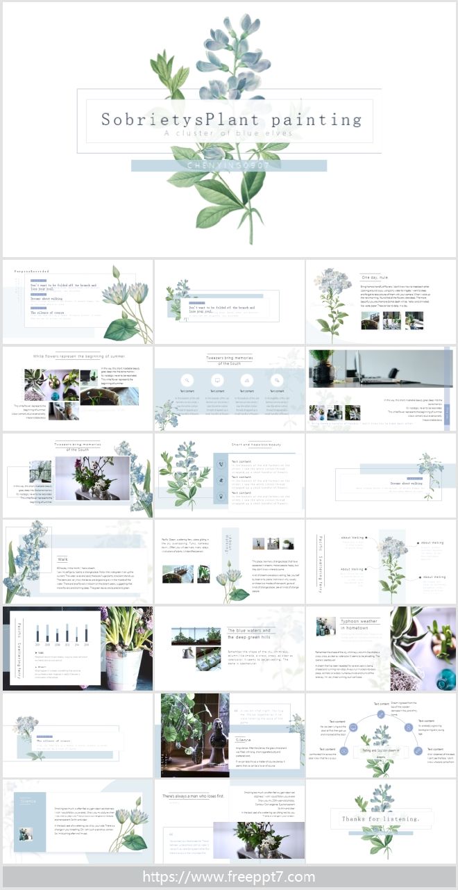 Small fresh hand drawn plants PowerPoint Templates