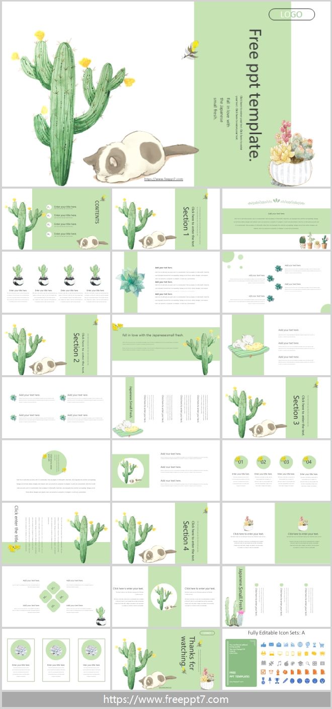 Watercolor cactus PowerPoint templates