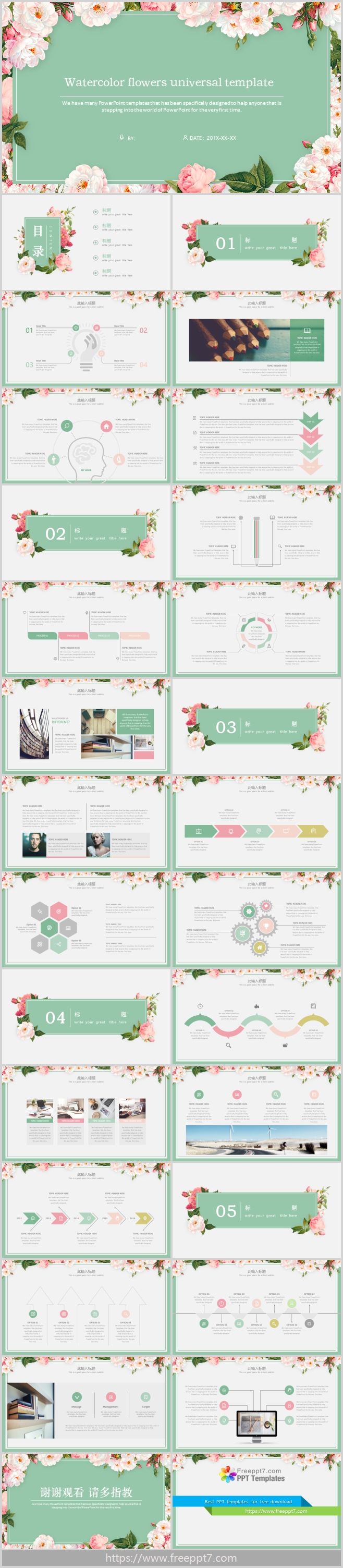 Watercolor flowers background PowerPoint Template