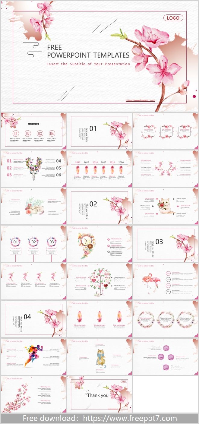 Watercolor peach blossom PowerPoint templates