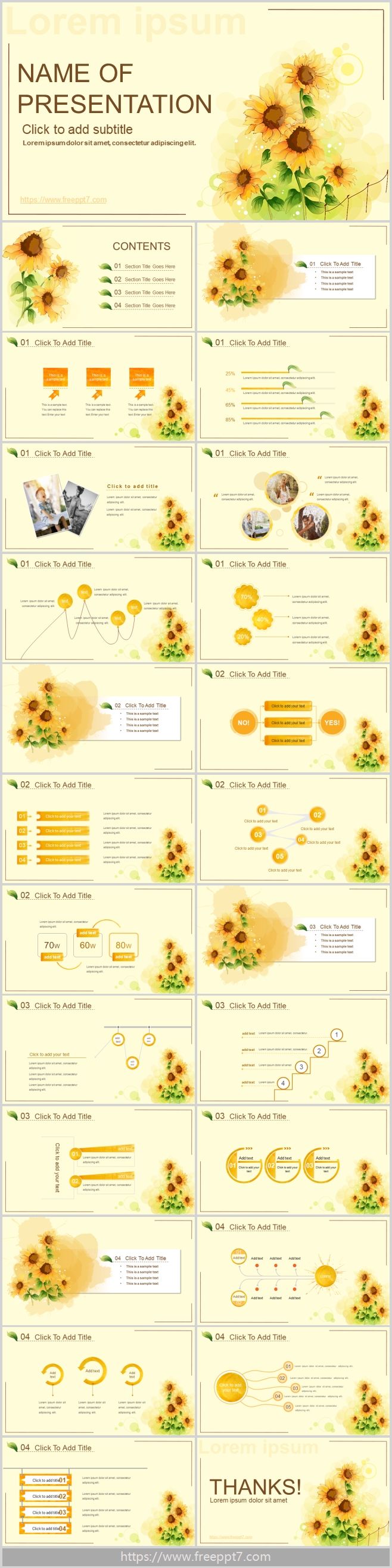 Watercolor Sunflower PowerPoint Template